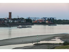 Low water levels on the Rhine River in Emmerich, Germany on Aug. 12.