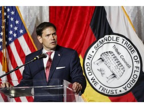 Senator Marco Rubio, a Republican from Florida, speaks during the Republican Party of Florida 2022 Victory Dinner in Hollywood, Florida, US, on Saturday, July 23, 2022. Governor Ron DeSantis emerged as a top rival to former President Donald Trump in GOP primary contest should Trump decide to run again.