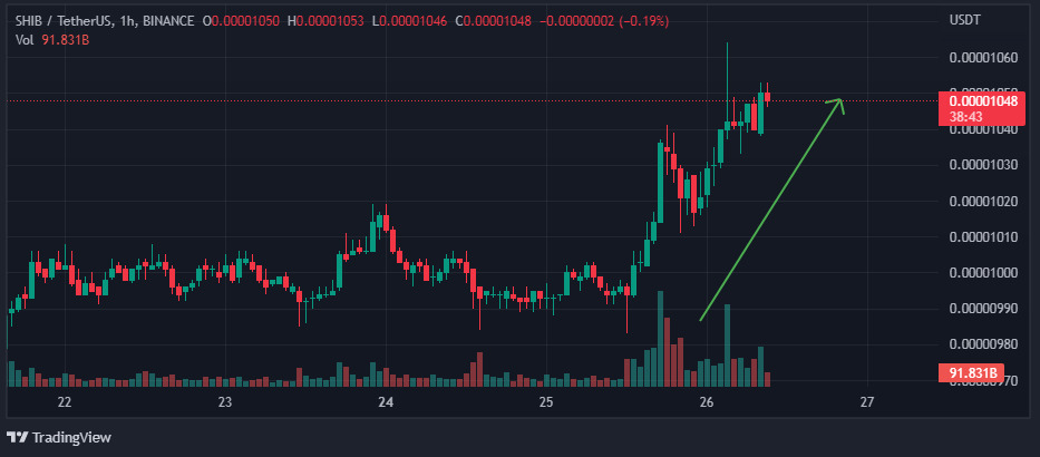 Chart showing price increase in Shiba Inu 