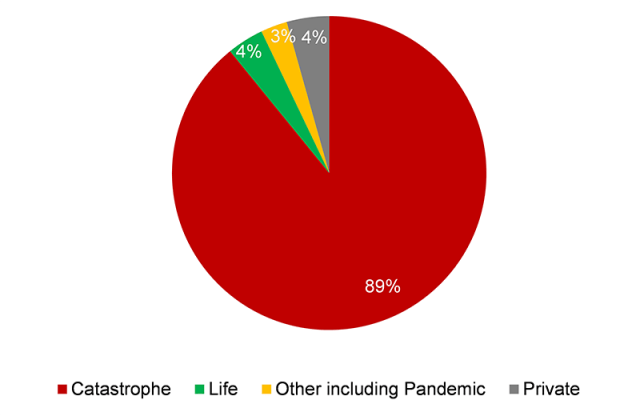 Pie chart of Insurance-Linked Securities Market: Outstanding Bonds of $118 Billion (2020)